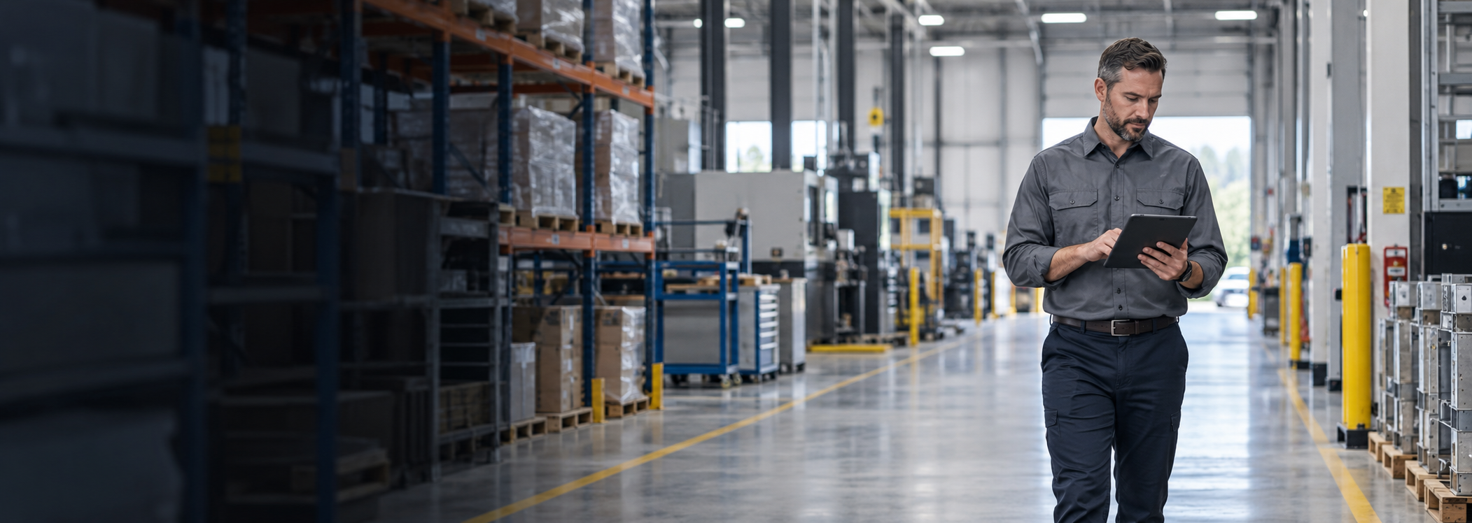 A safety professional reviewing a facility during a workplace walkthrough